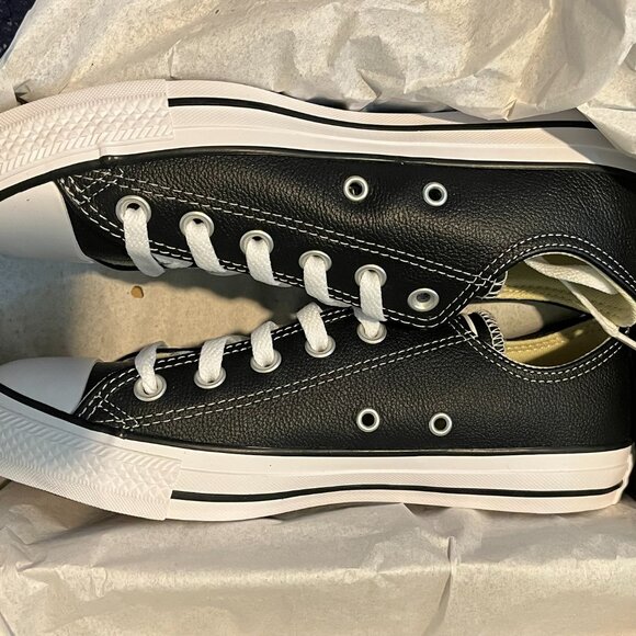 CONVERSE All Star Black White LEATHER Chuck Taylor Sneakers - Picture 4 of 5